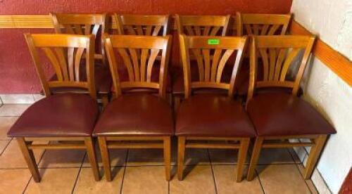 (8) WOODEN DINING CHAIRS WITH VINYL SEATS