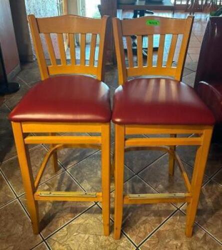(2) WOODEN BARSTOOLS WITH VINYL SEATS