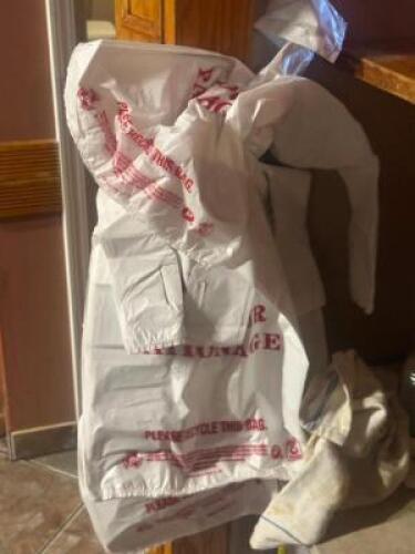 LARGE GROUP OF TAKE OUT BAGS AND SMALLWARES