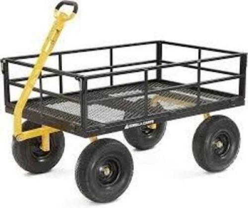 DESCRIPTION: (1) HEAVY DUTY STEEL UTILITY CARTBRAND/MODEL: GORILLA CARTINFORMATION: MOVABLE WALLSSIZE: 9 CU FT, 30" X 46" BEDRETAIL$: $319.99 EAQTY: 1