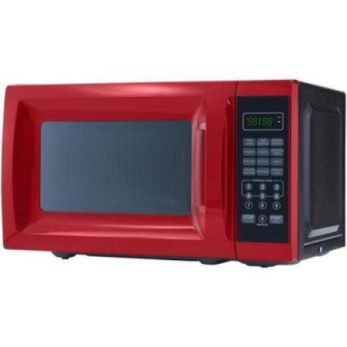 DESCRIPTION: 700W RED MICROWAVE OVEN BRAND/MODEL: MAINSTAYS RETAIL$: $39.88 QTY: 1
