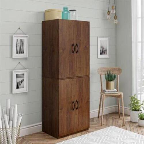 DESCRIPTION: 4-DOOR 5' STORAGE CABINET IN ESPRESSO BRAND/MODEL: MAINSTAYS RETAIL$: $109.00 SIZE: 15.44"X21.31"X59.88" QTY: 1