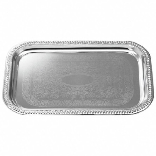 DESCRIPTION: (3) CHROME RECTANGULAR TRAYS BRAND/MODEL: TABLECRAFT PRODUCTS RETAIL$: $11.87 EACH SIZE: 18-1/4"X12-1/2" QTY: 3