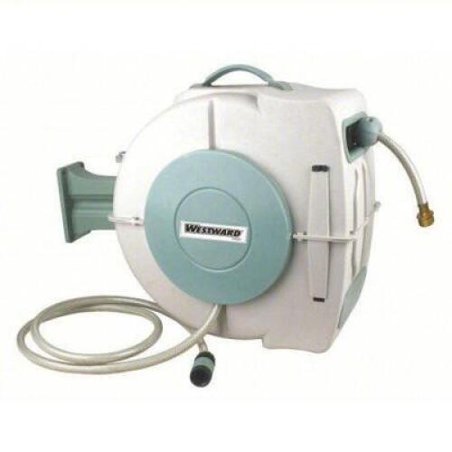 DESCRIPTION: (1) SPRING RETURN GARDEN HOSE REEL BRAND/MODEL: WESTWARD #24AD42 INFORMATION: 3/4 IN FNPT, 150 PSI MAX OP PRESSURE SIZE: 65' RETAIL$: $11