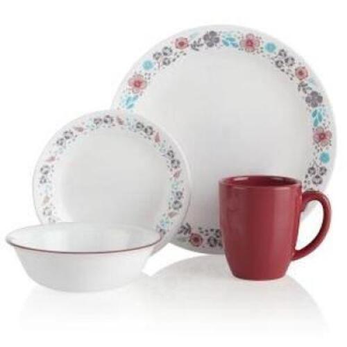 DESCRIPTION: NORDIC BLOOM 16PC DINNERWARE SET BRAND/MODEL: CORELLE RETAIL$: $71.93 QTY: 1