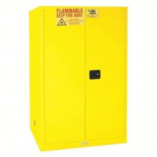 DESCRIPTION: (1) FLAMMABLES STORAGE CABINETBRAND/MODEL: CONDOR #45AE85INFORMATION: YELLOW, STEELSIZE: 90 GALLON CAPACITY,&nbsp;43 in x 34 in x 66 1/2 inRETAIL$: $2144.98 EAQTY: 1