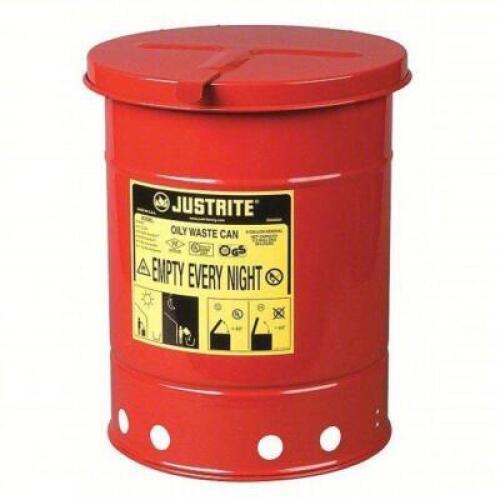 DESCRIPTION: (1) OILY WASTE CAN BRAND/MODEL: JUSTRITE #3TCH4 INFORMATION: RED SIZE: 6 GAL RETAIL$: $110.01 EA QTY: 1