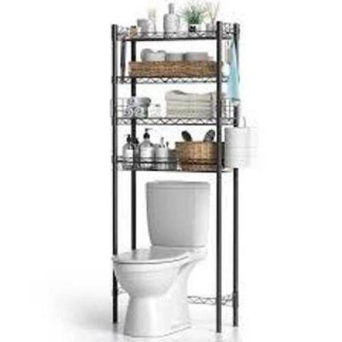 DESCRIPTION: (1) OVER THE TOILET STORAGE RACK BRAND/MODEL: NO TOILET INCLUDED INFORMATION: BLACK SIZE: 47 X 25 X 160 CM RETAIL$: $49.99 EA QTY: 1