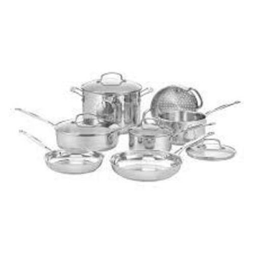 DESCRIPTION: (1) CHEF'S CLASSIC COOKWARE BRAND/MODEL: CUISINART INFORMATION: STAINLESS STEEL SIZE: 11 PIECES RETAIL$: $229.99 EA QTY: 1