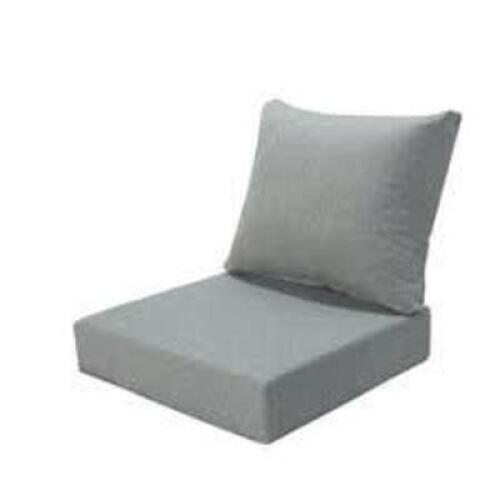 DESCRIPTION: (1) SET OF PREMIUM DEEP SEAT CUSHIONS BRAND/MODEL: BETTER HOMES AND GARDENS INFORMATION: LIGHT GRAY SIZE: 24" X 24" X 5.5", BACKREST 20"