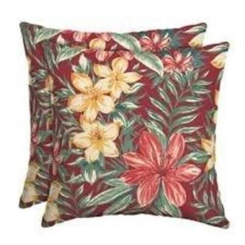 DESCRIPTION: (4) THROW PILLOWS INFORMATION: RED WITH FLORAL PATTERN SIZE: 16" X 16" RETAIL$: $50.00 TOTAL QTY: 4