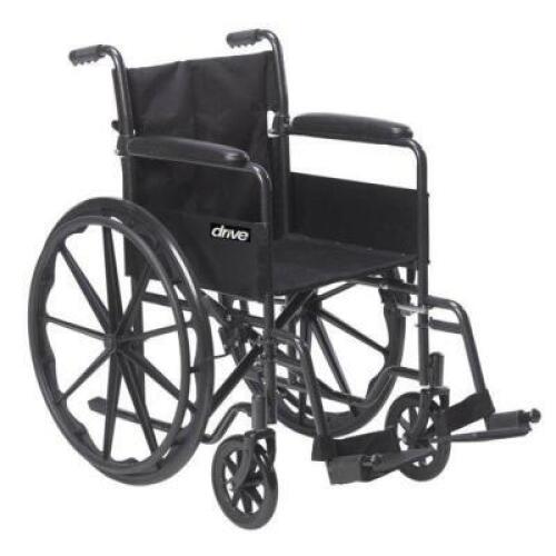 DESCRIPTION: SILVER SPORT 1 WHEELCHAIR WITH FULL ARMS AND SWING AWAY REMOVABLE FOOTREST BRAND/MODEL: DRIVE RETAIL$: $156.90 QTY: 1