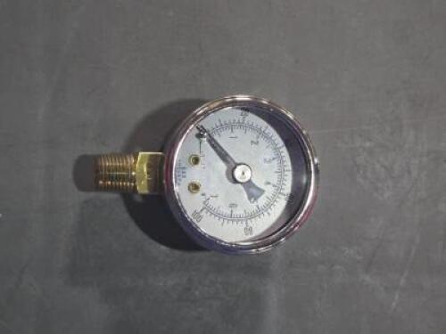 DESCRIPTION: (3) PRESSURE GAGES BRAND/MODEL: Z SIZE: 1.5" DIA 1/8" NPT 0-100PSI RETAIL$: $74.37 QTY: 3