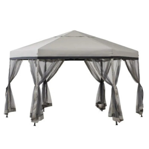 DESCRIPTION: GRAY METAL HEXAGON SCREENED POP-UP GAZEBO BRAND/MODEL: SUNJOY RETAIL$: $164.46 SIZE: 6.6'X6.6' QTY: 1