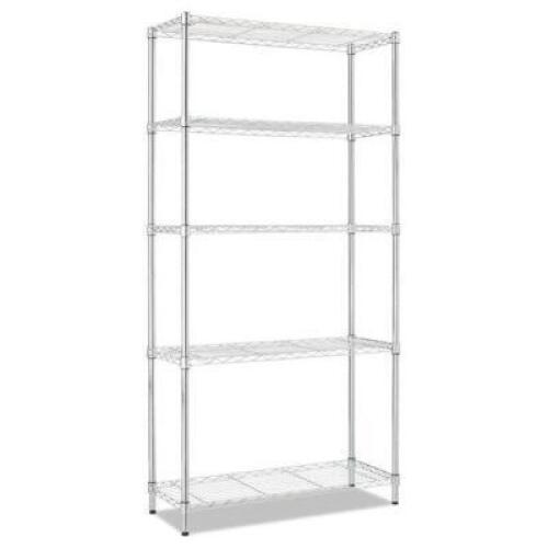 DESCRIPTION: 5-SHELF SILVER WIRE SHELVING UNIT BRAND/MODEL: ALERA RETAIL$: $82.88 SIZE: 36"X14"X72" QTY: 1