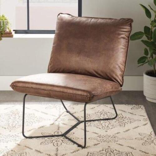 DESCRIPTION: BROWN FAUX LEATHER LOUNGE CHAIR BRAND/MODEL: BETTER HOMES & GARDENS RETAIL$: $119.00 QTY: 1
