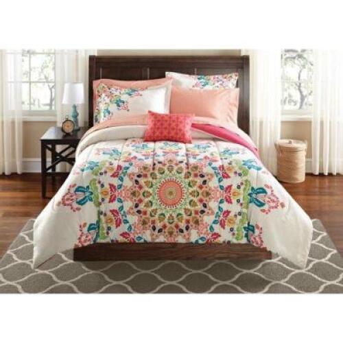 DESCRIPTION: CORAL MEDALLION BED IN A BAG MEDALLION/MULTI BRAND/MODEL: MAINSTAYS RETAIL$: $44.98 SIZE: FULL/QUEEN QTY: 1