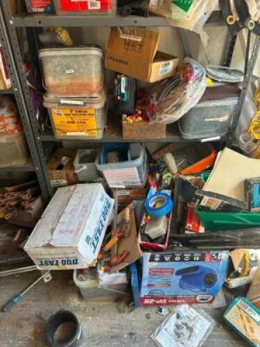 LARGE ASSORTMENT OF HAND TOOLS, HARDWARE, ETC.