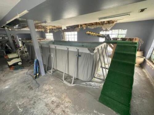 12 FT. PVC FRAME ABOVE GROUND POOL WITH CUSTOM BUILT DOG LADDER, DECK AND FRAME