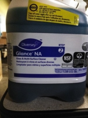 DESCRIPTION: (2) GLASS AND MULTI-SURFACE CLEANER CONCENTRATE BRAND/MODEL: DIVERSEY GLANCE NA SIZE: 1.5 L RETAIL$: $150.63 TOTAL QTY: 2