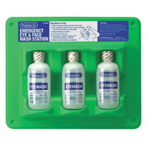 DESCRIPTION: (3) SINGLE USE EYEWASH STATIONS BRAND/MODEL: PHYSICIANS CARE 24-308 SIZE: 3- 8 OZ BOTTLES RETAIL$: $164.64 QTY: 3