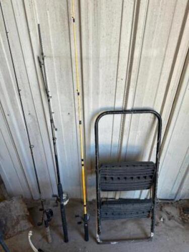 FISHING POLES AND STEPPING STOOL