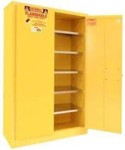 DESCRIPTION: (1) FLAMMABLES STORAGE CABINETBRAND/MODEL: SECURALL #P160INFORMATION: YELLOWSIZE: 60 GALLON,&nbsp;65.00H x 43.00W x 18.00LRETAIL$: $1249.00 EAQTY: 1