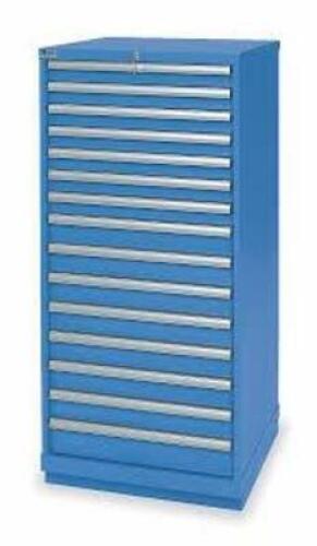 DESCRIPTION: (1) MODULAR DRAWER CABINET BRAND/MODEL: VIDMAR #13P598 INFORMATION: BLUE, STEEL SIZE: 28 1/4 IN X 28 1/2 IN X 57 1/8 IN, 15 DRAWERS, 300