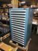 DESCRIPTION: (1) MODULAR DRAWER CABINET BRAND/MODEL: VIDMAR #13P598 INFORMATION: BLUE, STEEL SIZE: 28 1/4 IN X 28 1/2 IN X 57 1/8 IN, 15 DRAWERS, 300 - 2