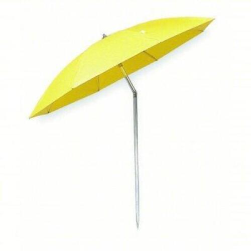 DESCRIPTION: (1) MANHOLE UTILITY SHELTER DELUXE UMBRELLA BRAND/MODEL: ALLEGRO #1UFG3 INFORMATION: YELLOW, VINYL, METAL POLE WITH TILT SIZE: 7-5/8' RET