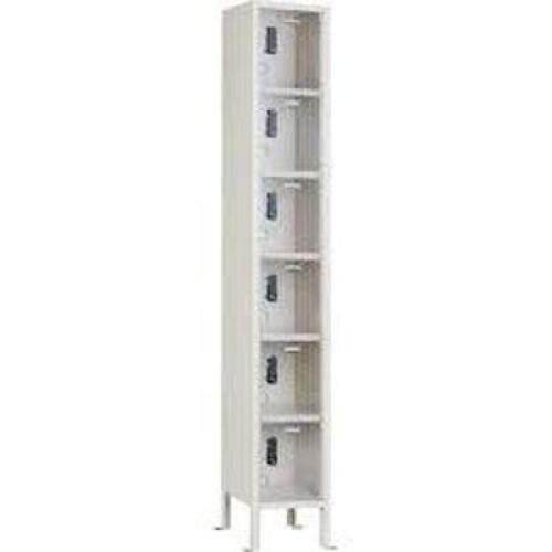 DESCRIPTION: (1) CLEAR LOCKER STORAGEBRAND/MODEL: HALLOWELLINFORMATION: CLEAR DOORS, TAN FRAME, STEEL FRAMESIZE: 6 LOCKERS, 1 WIDE, 6 TIER, 12" x 18" x 78"RETAIL$: $1237.08 EAQTY: 1