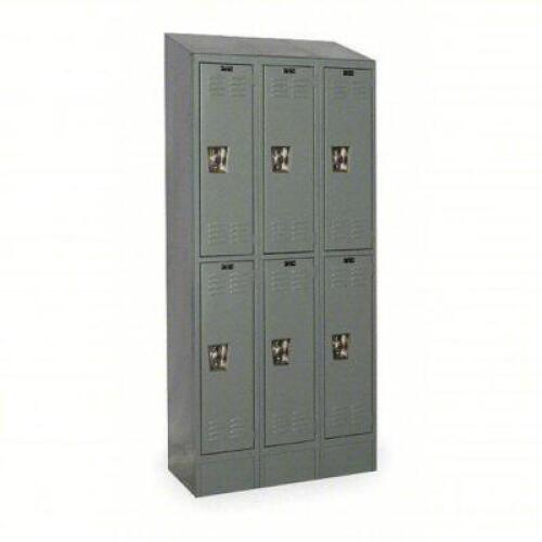 DESCRIPTION: (1) WARDROBE LOCKER BRAND/MODEL: HALLOWELL #2PFP2 INFORMATION: GRAY, STEEL, 2 TIERS, 3 UNITS WIDE, PADLOCK HASP, LOUVERED SIZE: 36" X 18"