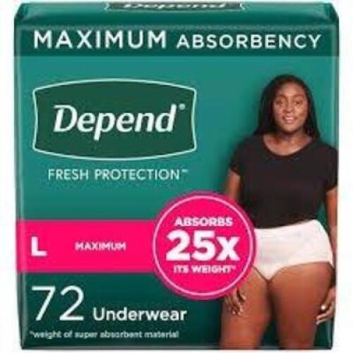 DESCRIPTION: (2) BOXES OF (40) DISPOSABLE UNDERWEAR BRAND/MODEL: DEPEND SIZE: LARGE RETAIL$: $52.76 EA QTY: 2
