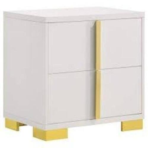 DESCRIPTION: (1) NIGHTSTANDBRAND/MODEL: COASTER #222932INFORMATION: WHITE AND GOLDSIZE: 21 3/4" X 22 1/4" X 16 1/4"RETAIL$: $133.00 EAQTY: 1