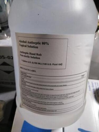 DESCRIPTION: (2) ALCOHOL ANTISEPTIC BRAND/MODEL: TOPICAL SOLUTION HAND RUB INFORMATION: 80% SIZE: 1 GALLON RETAIL$: $80.00 QTY: 2