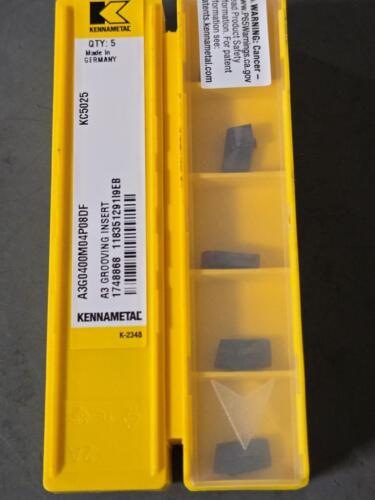 DESCRIPTION: (20) CARBIDE GROOVING INSERTS BRAND/MODEL: KENNAMETAL A3G0400M4SP08DF KC5025 RETAIL$: $402.20 QTY: 20