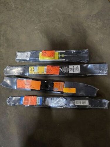 DESCRIPTION: (4) DIFFERENT LAWN MOWER BLADES BRAND/MODEL: TORO, JOHN DEERE, CUB CADET SIZE: 48/42/46 RETAIL$: $100.00 EA QTY: 4