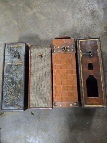 DESCRIPTION: (4) WINE BOX BRAND/MODEL: WOODEN WINE BOX WITH CLOSURE INFORMATION: SEE INSPECTION, DIFFERENT STYLES RETAIL$: $32.03 EA QTY: 4