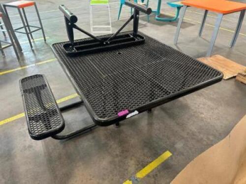 DESCRIPTION SQUARE EXPANDED STEEL 3 SEAT ADA PICNIC TABLE. W/ REMOVABLE SIDE BENCH ADDITIONAL INFORMATION RETAILS NEW FOR $2970.&nbsp; 26" TALL LOCATION SH