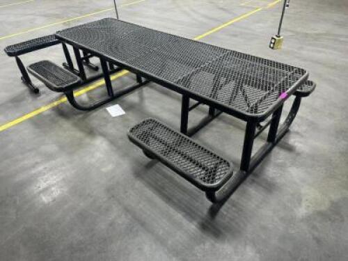DESCRIPTION 8' ADA STEEL PICNIC TABLE W/ (2) REMOVABLE BENCH SEATS. ADDITIONAL INFORMATION RETAILS NEW FOR $9000 THIS LOT IS: 8' X 30"&nbsp; X 26" TALL LOC