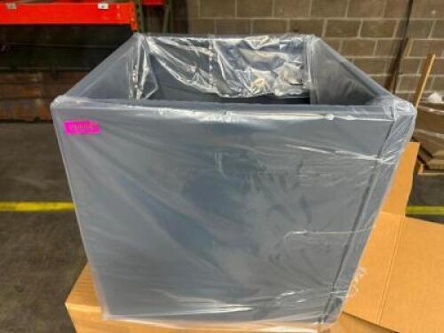 DESCRIPTION (4) 28" X 28" GREY METAL PLANTER BOXES THIS LOT IS: SOLD BY THE PIECE SIZE 28" X 28" LOCATION SHOP EAST QTY 4