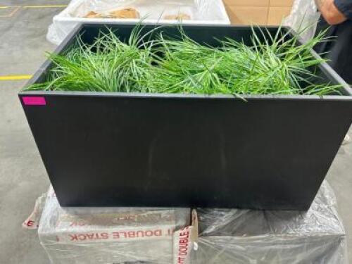 DESCRIPTION 28" X 42" METAL PLANTER BOX W/ FAUX PLANTS AND ROCKS SIZE 42" X 28" LOCATION SHOP EAST QTY 1