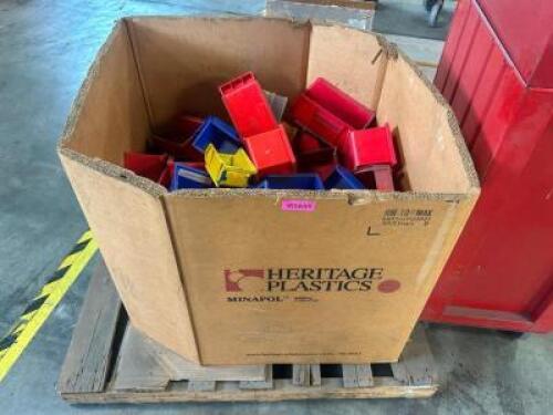 DESCRIPTION GAYLORD W/ CONTENTS - ASSORTED PLASTIC STACKING BIN ORGANIZERS. THIS LOT IS: ONE MONEY SIZE 43" X 63" LOCATION SHOP WEST QTY 1