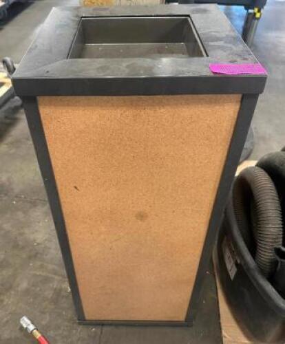 DESCRIPTION 13" X 13" METAL OUTDOOR TRASH CAN RECEPTACLE. LOCATION SHOP WEST QTY 1