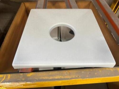 DESCRIPTION GAYLORD OF 17.5" X 17.5" PLASTIC TRASH CAN TOPS W/ CENTER CUT HOLE THIS LOT IS: ONE MONEY LOCATION SHOP WEST QTY 1