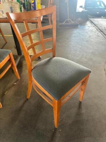 DESCRIPTION (10) WOODEN CHAIRS W/ UPHOLSTERED SEATS. ADDITIONAL INFORMATION COMES W/ (4) LAMINATED TABLES AND BASES. THIS LOT IS: ONE MONEY LOCATION S