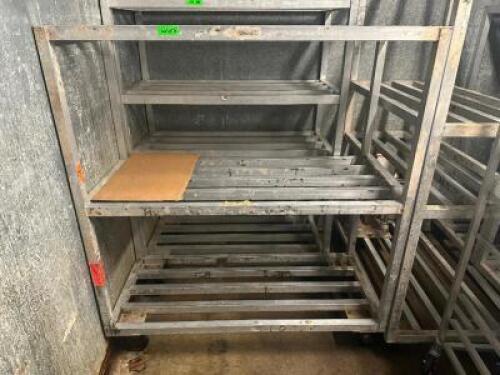 DESCRIPTION 48" X 24" THREE TIER ALUMINUM DUNNAGE SHELF SIZE 48" X 24: LOCATION MEAT ROOM QTY 1
