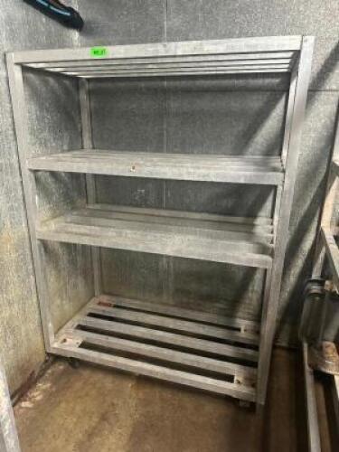 DESCRIPTION 48" X 24" FOUR TIER ALUMINUM DUNNAGE SHELF SIZE 48" X 24: LOCATION MEAT ROOM QTY 1