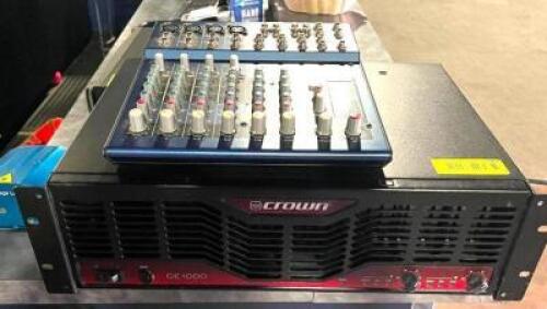 DESCRIPTION: CROWN CE1000 2-CHANNEL AMPLIFIER W/ YAMAHA MG10/2 MIXING CONSOLE BRAND/MODEL: CROWN CE1000A LOCATION: PRIZE COUNTER QTY: 1
