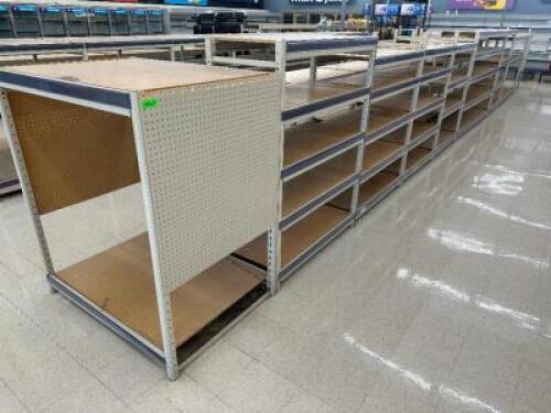 DESCRIPTION (40) FEET OF DOUBLE SIDED LIGHT DUTY 48" X 24" METAL STORE SHELVING. ADDITIONAL INFORMATION THIS LOT IS SOLD BY THE FOOT LOCATION FRONT QT
